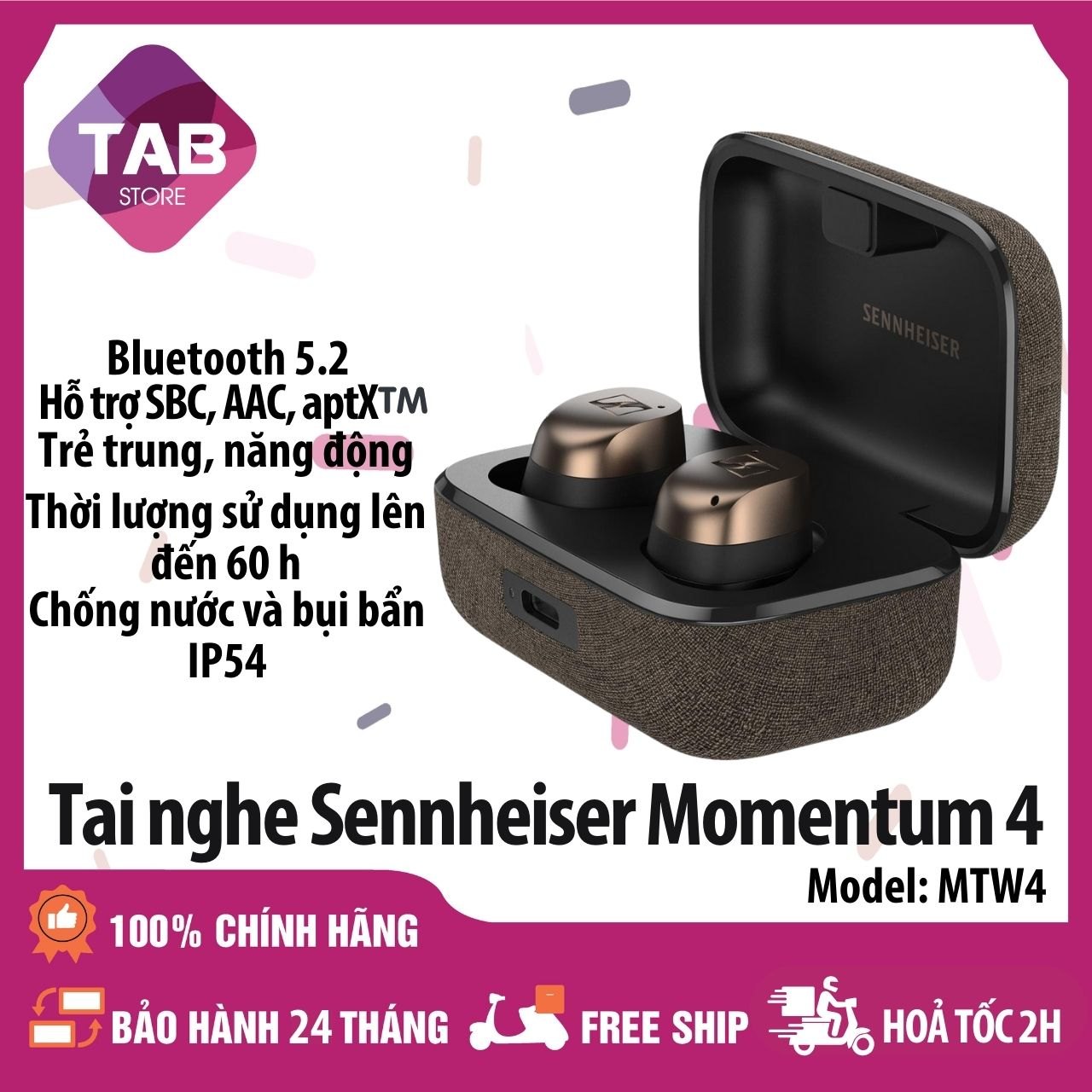 Tai Nghe Nhét Tai Sennheiser Momentum Wireless 4 Hàng Chính Hãng PGI - Bảo Hành 24 Tháng
