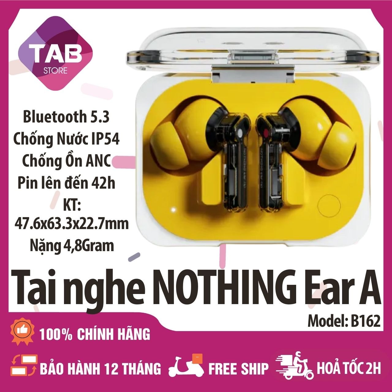 Tai Nghe Nothing Ear A Hỗ Trợ ANC,Thời lượng Pin 42h, Hires, Tích hợp App B162 - Bảo Hành 12 Tháng