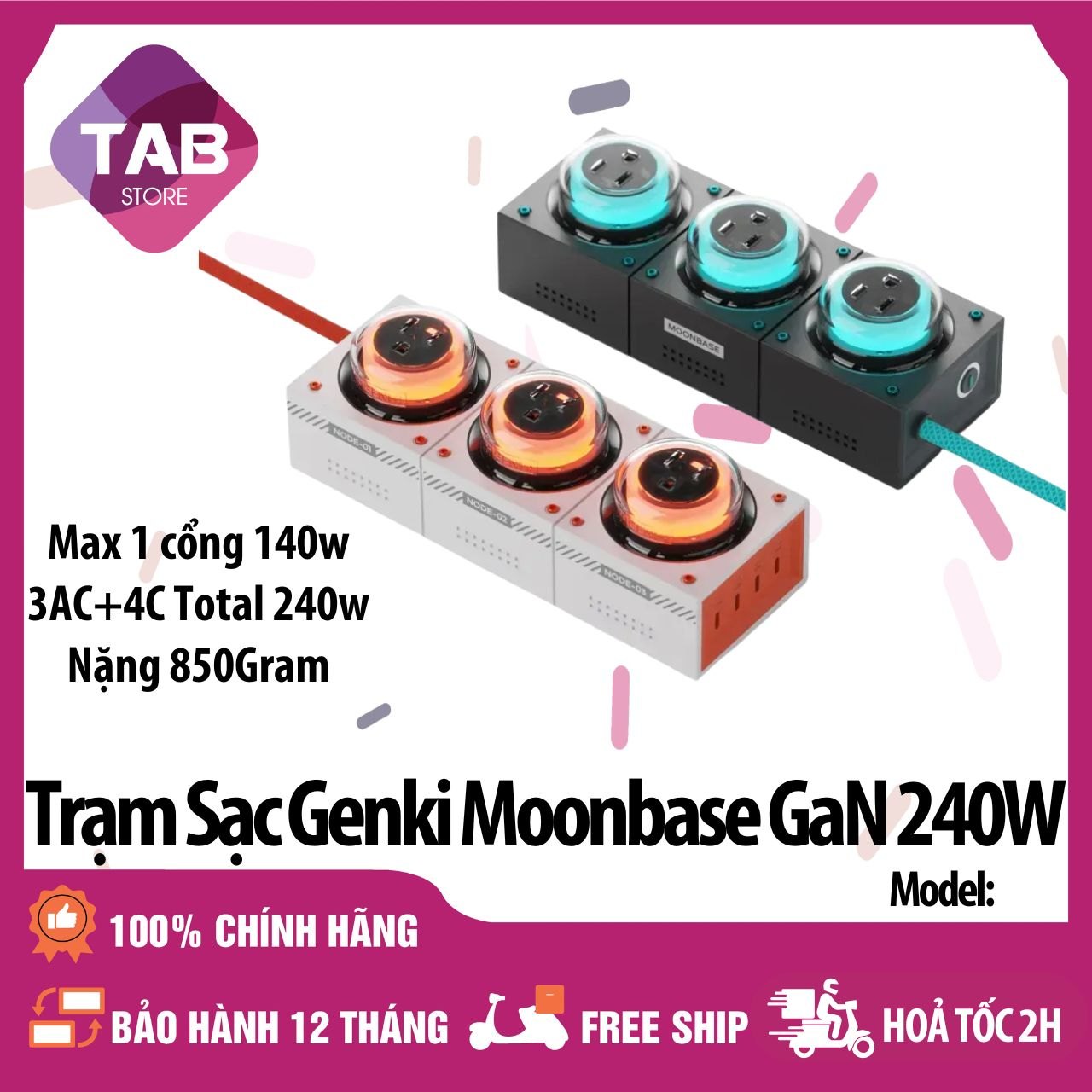 Trạm Sạc Genki Moonbase GaN 240W 7 Cổng 4C + 3 AC - Bảo Hành 12 Tháng