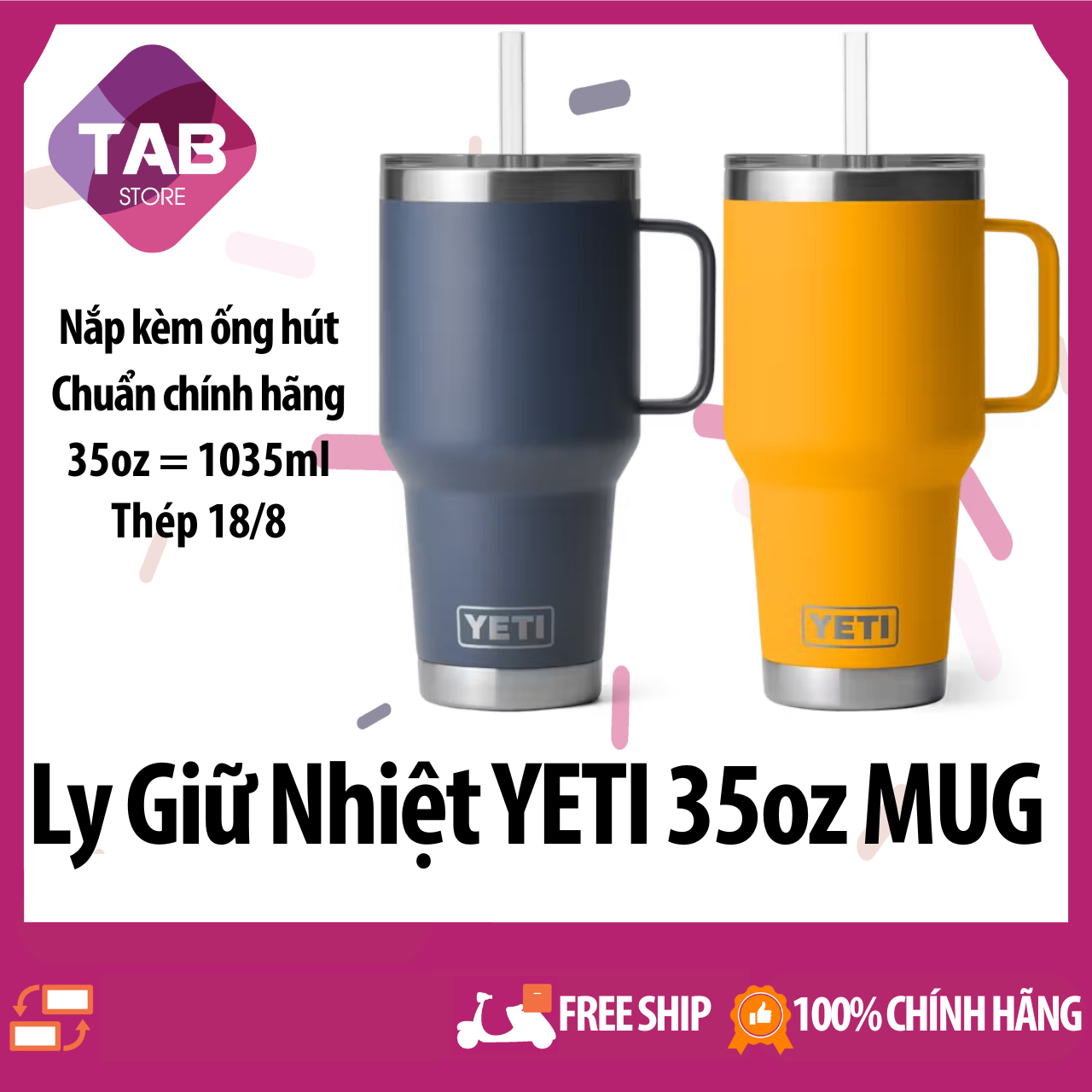 Ly Giữ Nhiệt Yeti Rambler 35oz Tumbler Nắp Kèm Ống Hút - Chính Hãng Yeti USA