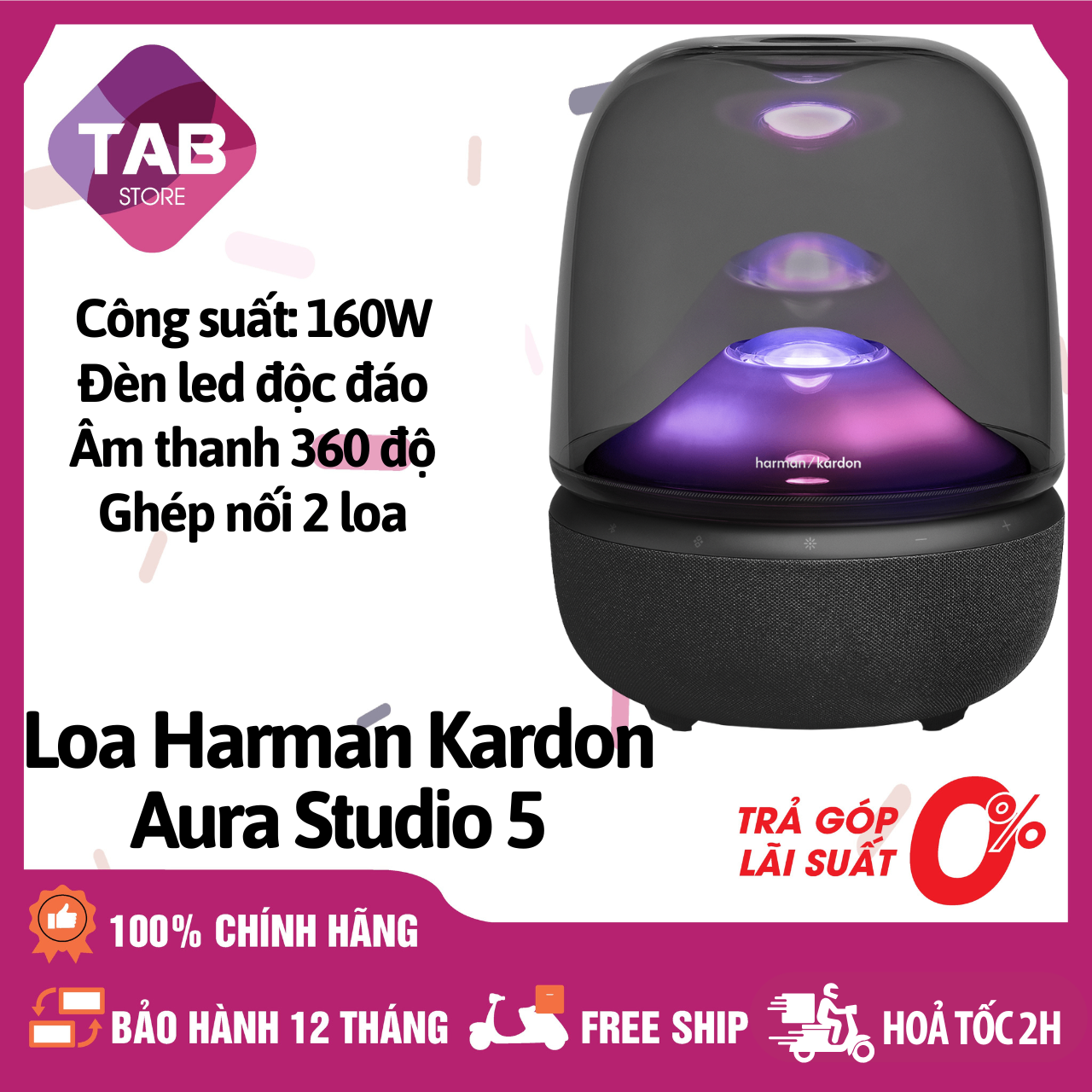 Loa Bluetooth Harman Kardon Aura Studio 5 Mới Chính Hãng - Bảo Hành 12 Tháng - Đen (PGI)