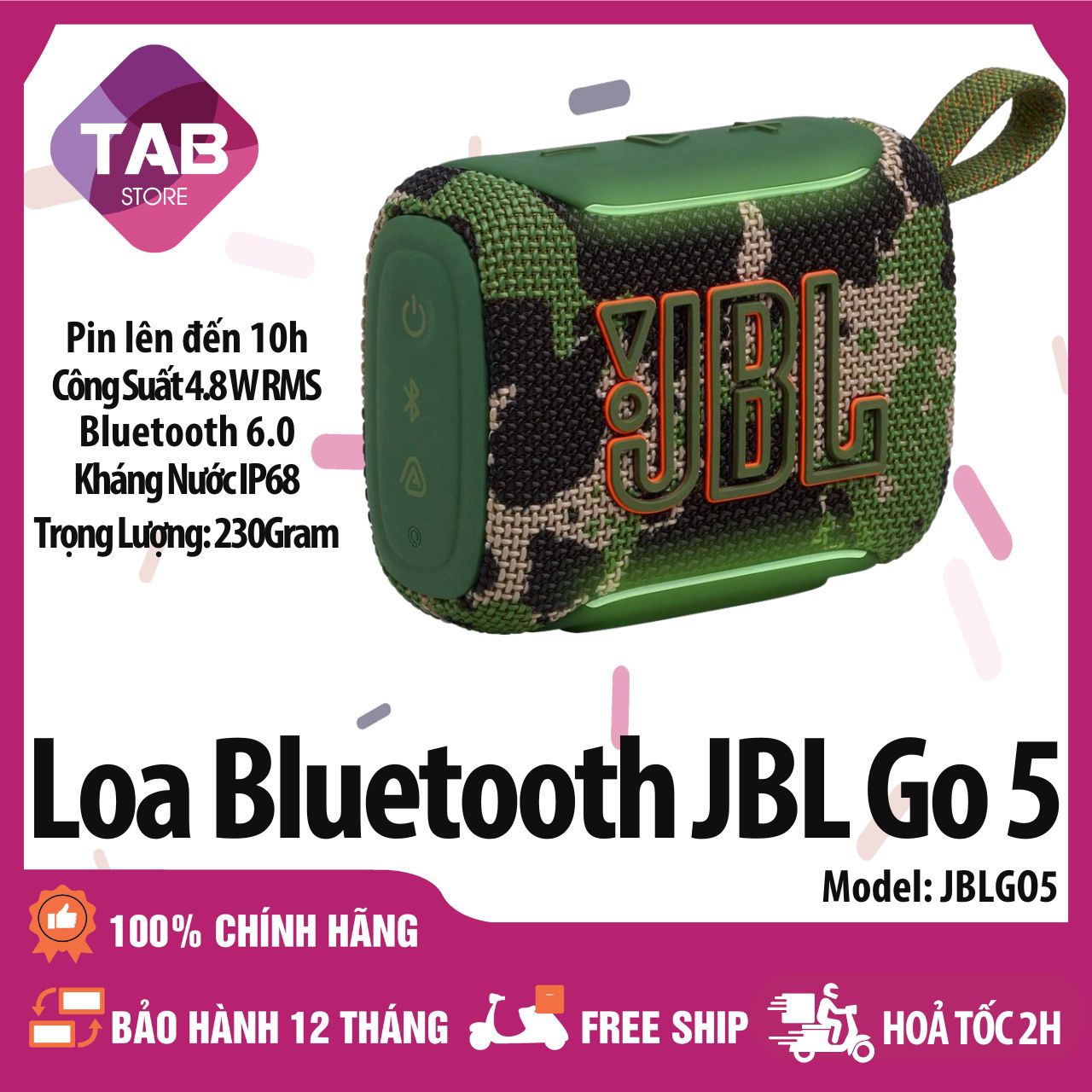 (Hàng đặt trước) Loa JBL Go 5 Bluetooth 6.0, Pin 10h, IP68 Chính Hãng - Bảo Hành 12 Tháng