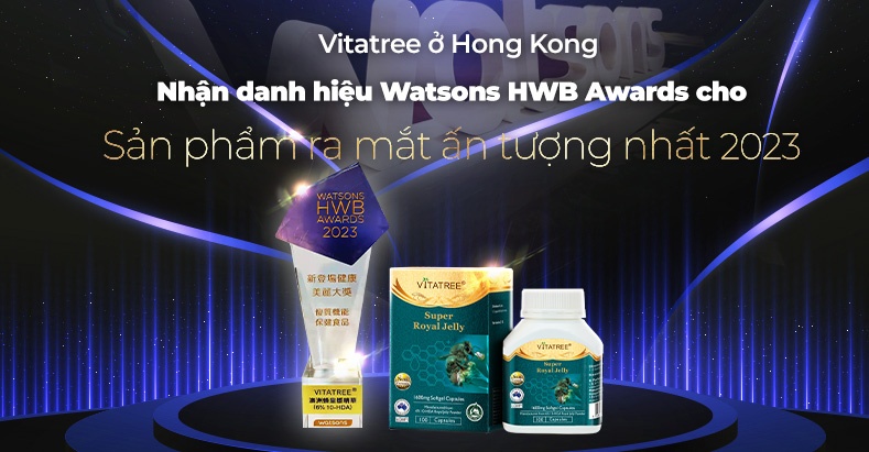 Tin vui! Sữa ong chúa Vitatree nhận được danh hiệu Best New Product Launch Watsons Hong Kong 