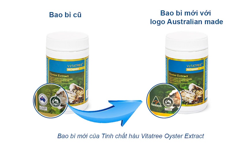 Thông báo thay đổi trên vỏ hộp Tinh chất hàu Vitatree Oyster Extract 