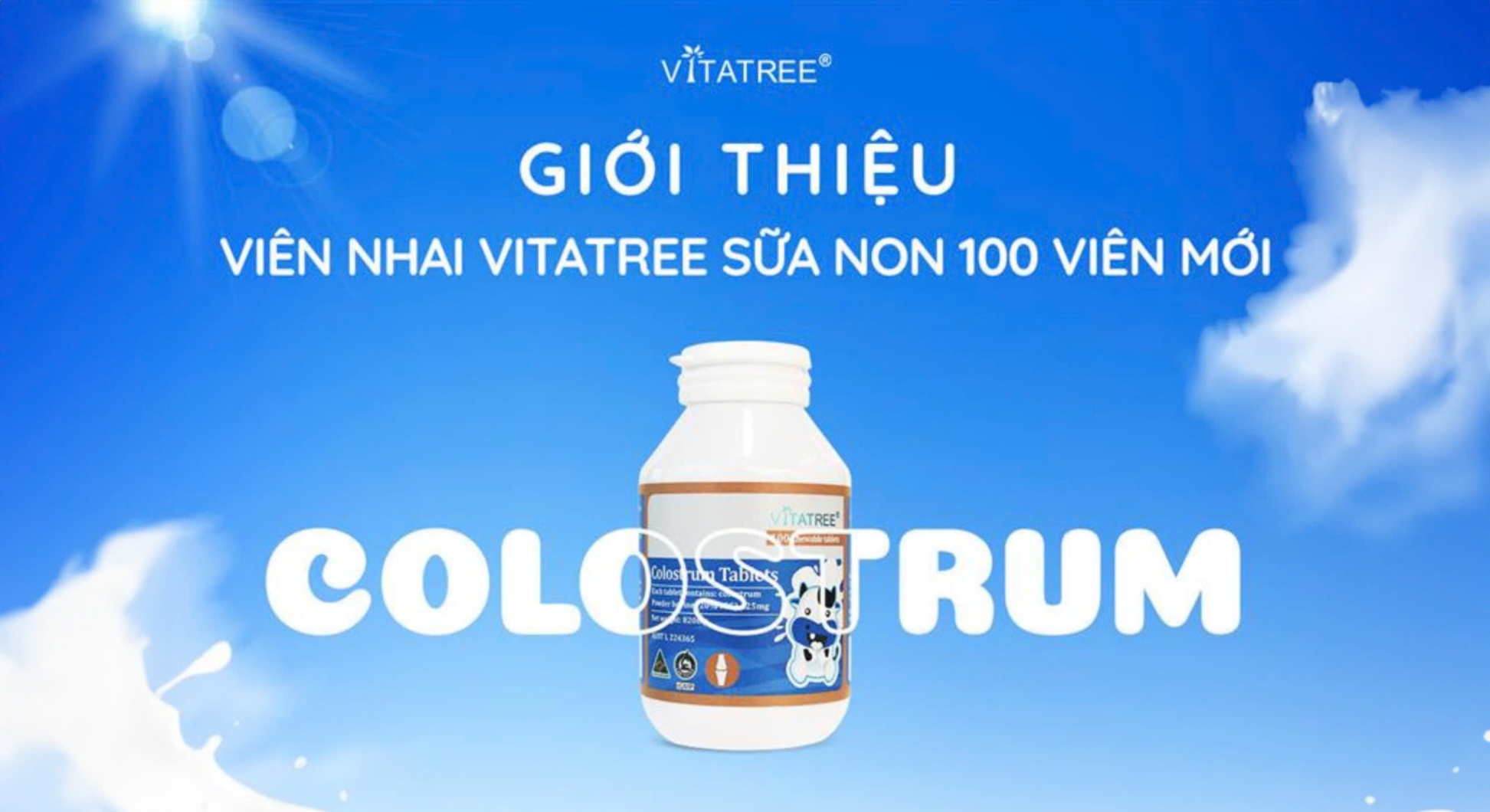 Giới thiệu Viên Nhai Sữa Non Colostrum 820mg  Vitatree 100 viên mới 