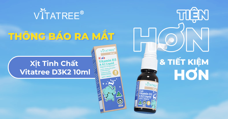 [THÔNG BÁO] TPBVSK Kids D3K2 Liquid của Vitatree ra mắt dạng xịt 10ml - Tiện dụng hơn & tiết kiệm hơn 