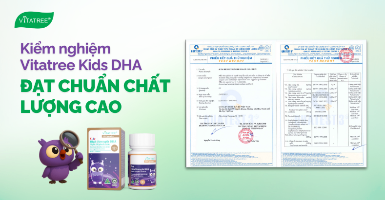 Kết quả kiểm nghiệm Vitatree Kids DHA cho bé đạt chuẩn chất lượng cao 