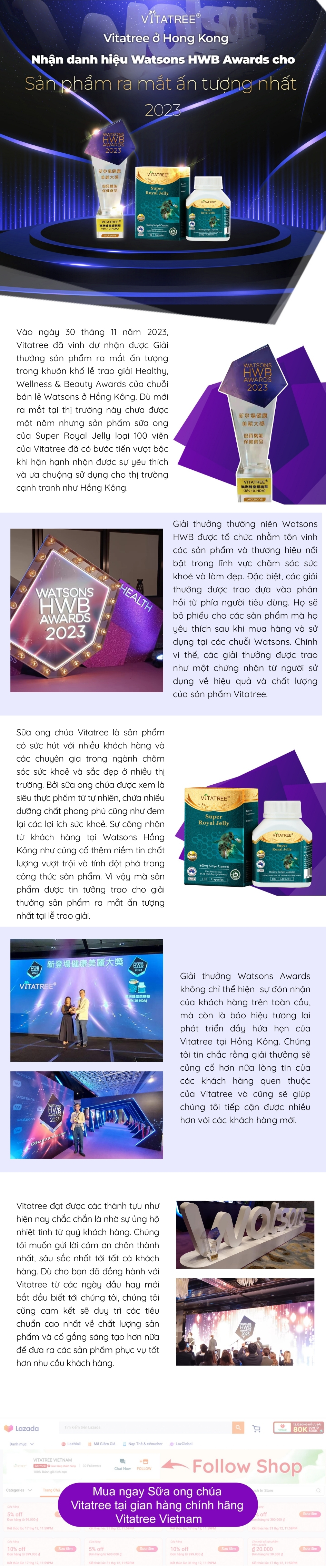 Vitatree nhận giải thưởng Watsons HWB Awards 2023