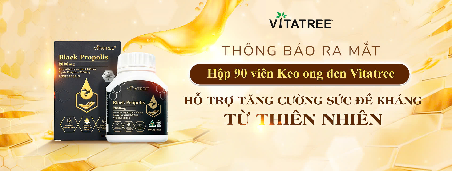 [Thông báo ra mắt] Vitatree Black Propolis Hộp 90 Viên