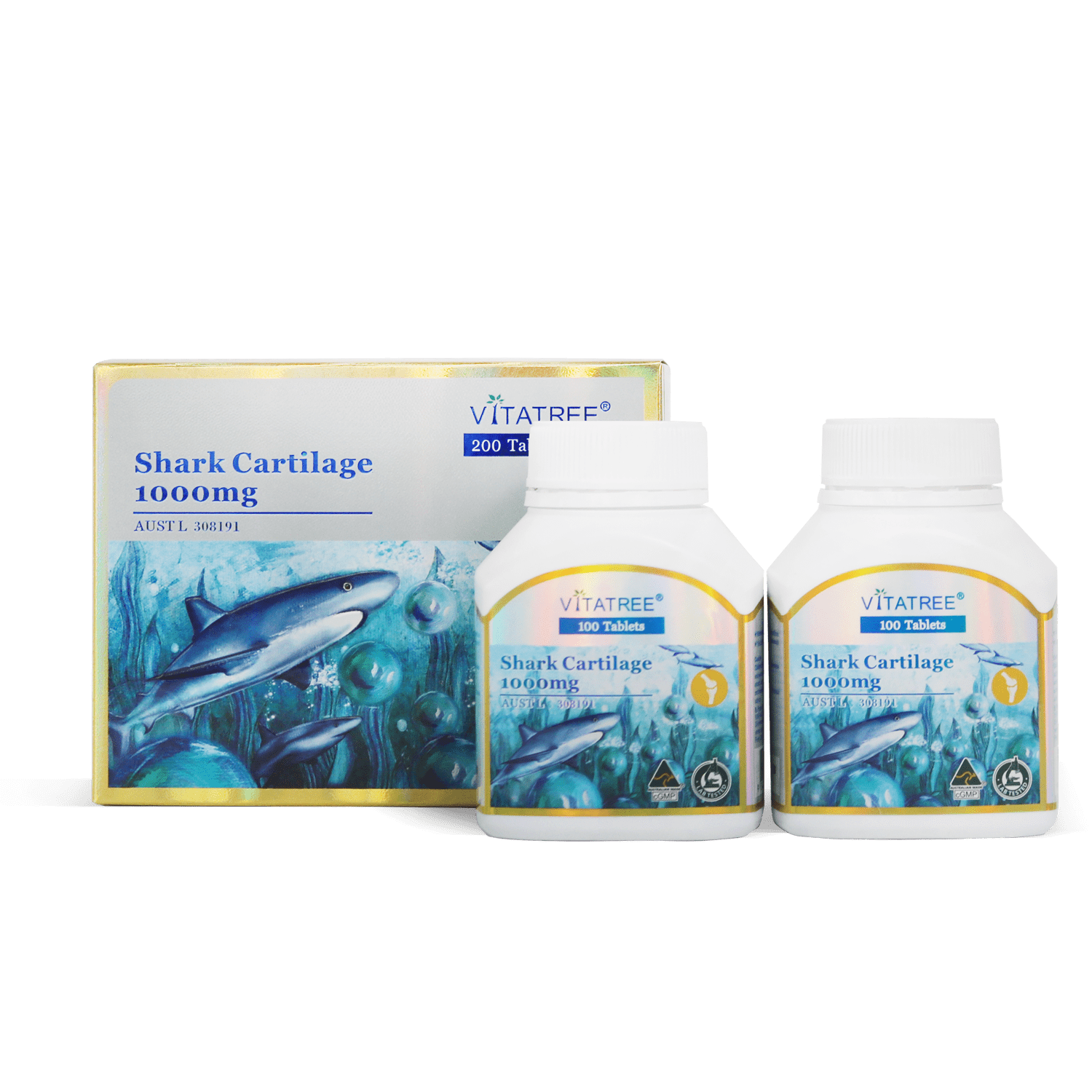 Sụn cá mập Úc Vitatree Shark Cartilage 1000mg 2x100 Viên