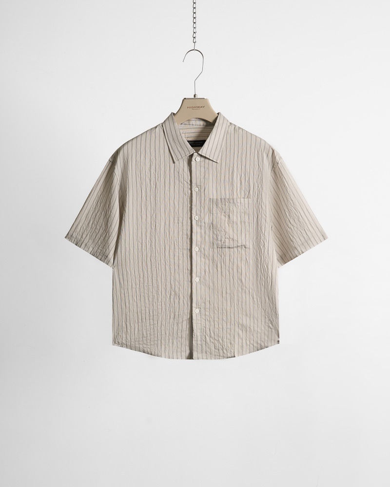 Sơ Mi Ngắn Tay - Finny - Relaxed Fit - Kẻ Be Đen