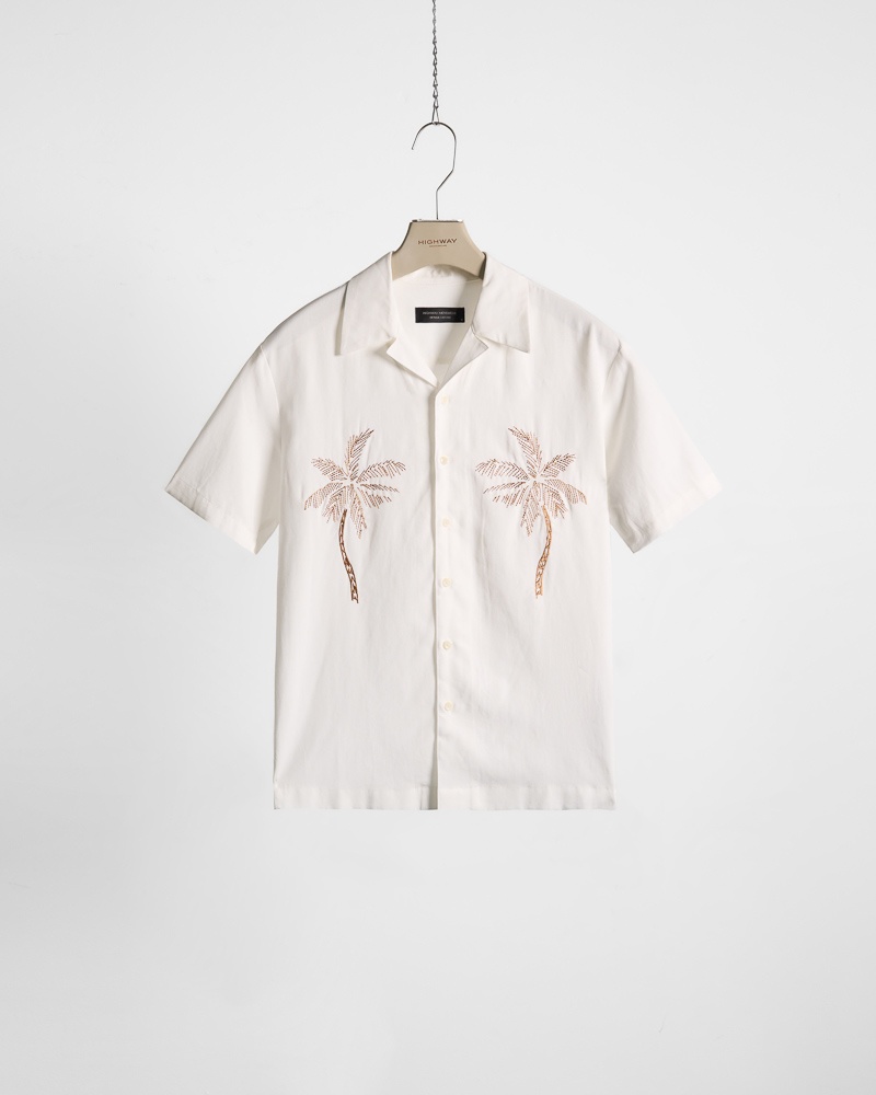 Sơ Mi Cuban - Palm Tree - Regular Fit - Trắng