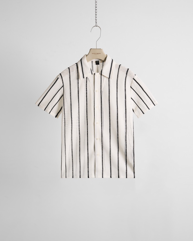 Sơ Mi Ngắn Tay - Threadline - Regular Fit - Trắng Kẻ Đen