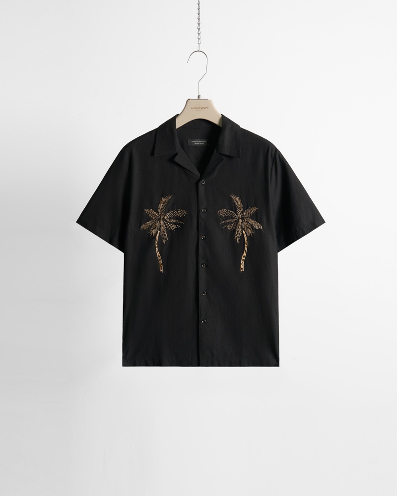 Sơ Mi Cuban - Palm Tree - Regular Fit - Đen