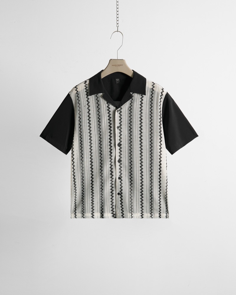 Sơ Mi Cuban - Chevron - Regular Fit - Đen