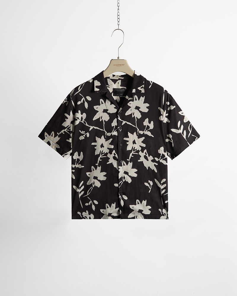 Sơ Mi Cuban Premium - Bloom Haze - Relaxed Fit - Đen Hoa