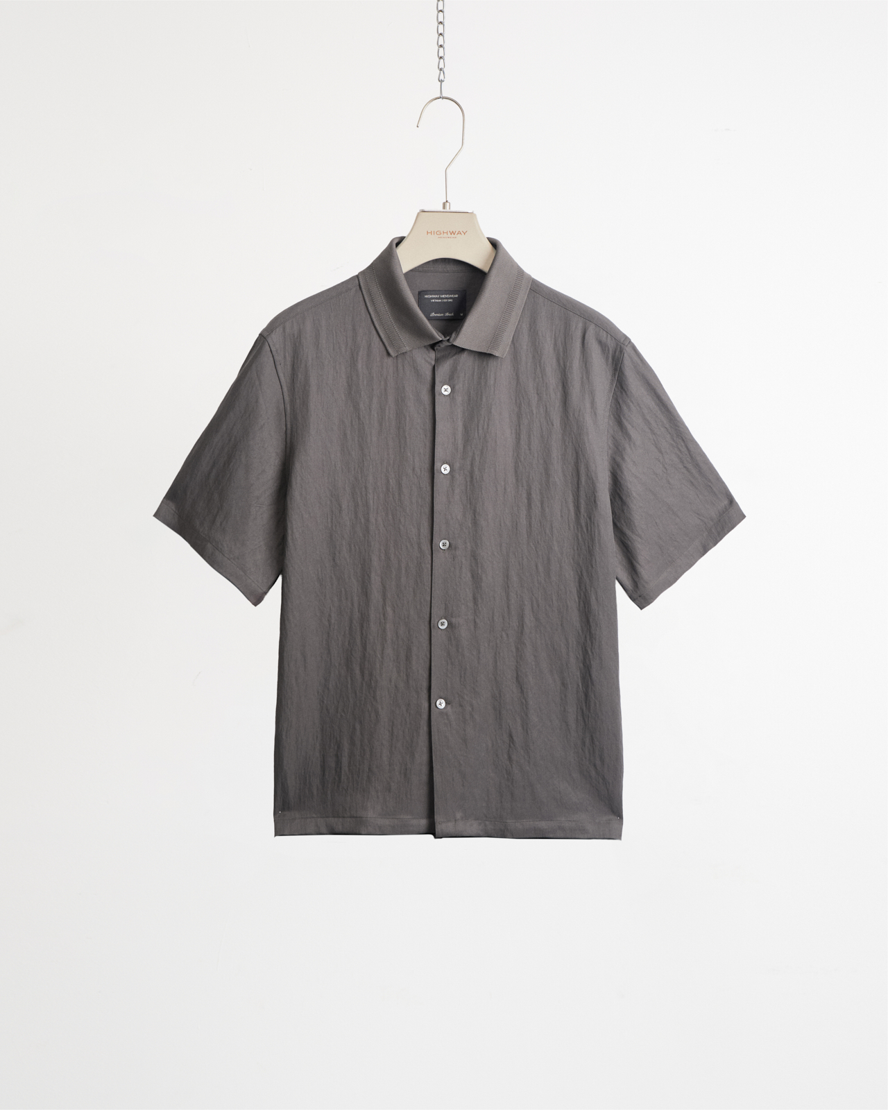 Sơ Mi Ngắn Tay - Rekur - Relaxed Fit - Ghi Đậm