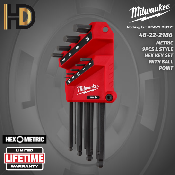Bộ lục giác chữ L 9 chi tiết ( 1,5 - 10mm) 48-22-2186 Milwaukee - Chính hãng