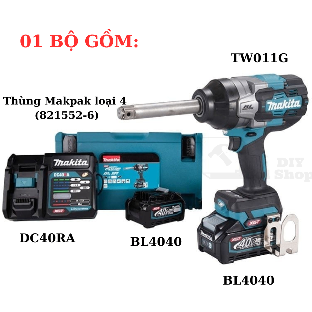 Máy Vặn BuLông Pin Makita TW011GM201 40V Max (Cốt 19mm – 1.900N.m) | Bộ 2 Pin 4.0Ah + Sạc Nhanh + Thùng Makpac – Chính Hãng