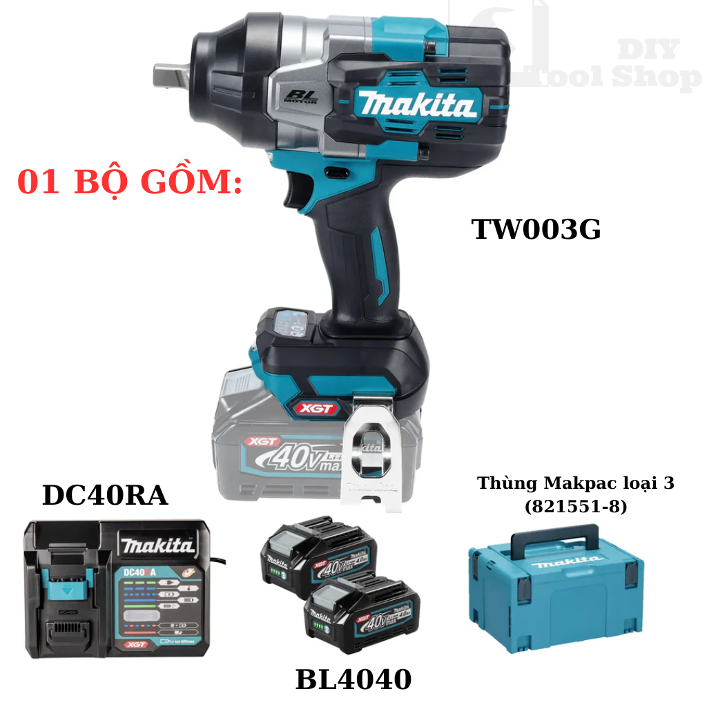 Máy Siết Bu Lông Makita TW003GM201 40V Max | Kèm 2 Pin 4.0Ah + Sạc Nhanh + Thùng Makpac – Chính Hãng