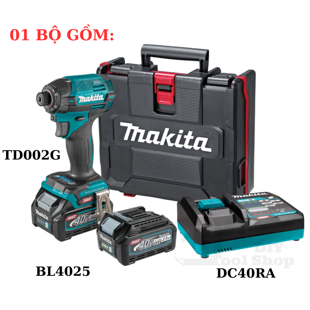 Máy Vặn Vít Makita TD002GD202 40V Max | 2 Pin 2.5Ah – Sạc Nhanh – Lực Siết 220N.m – Chính Hãng