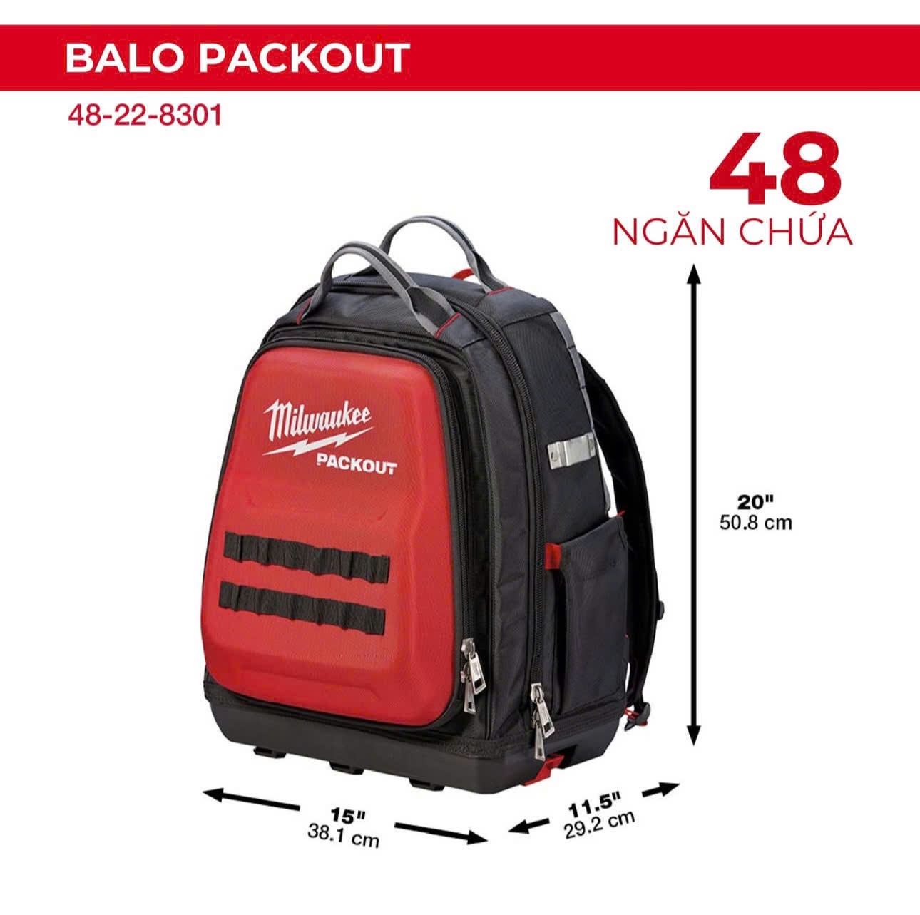 Balo Đựng Dụng Cụ Milwaukee PACKOUT 8301 – Siêu Bền, Chuyên Nghiệp, Đẳng Cấp Thợ Kỹ Thuật