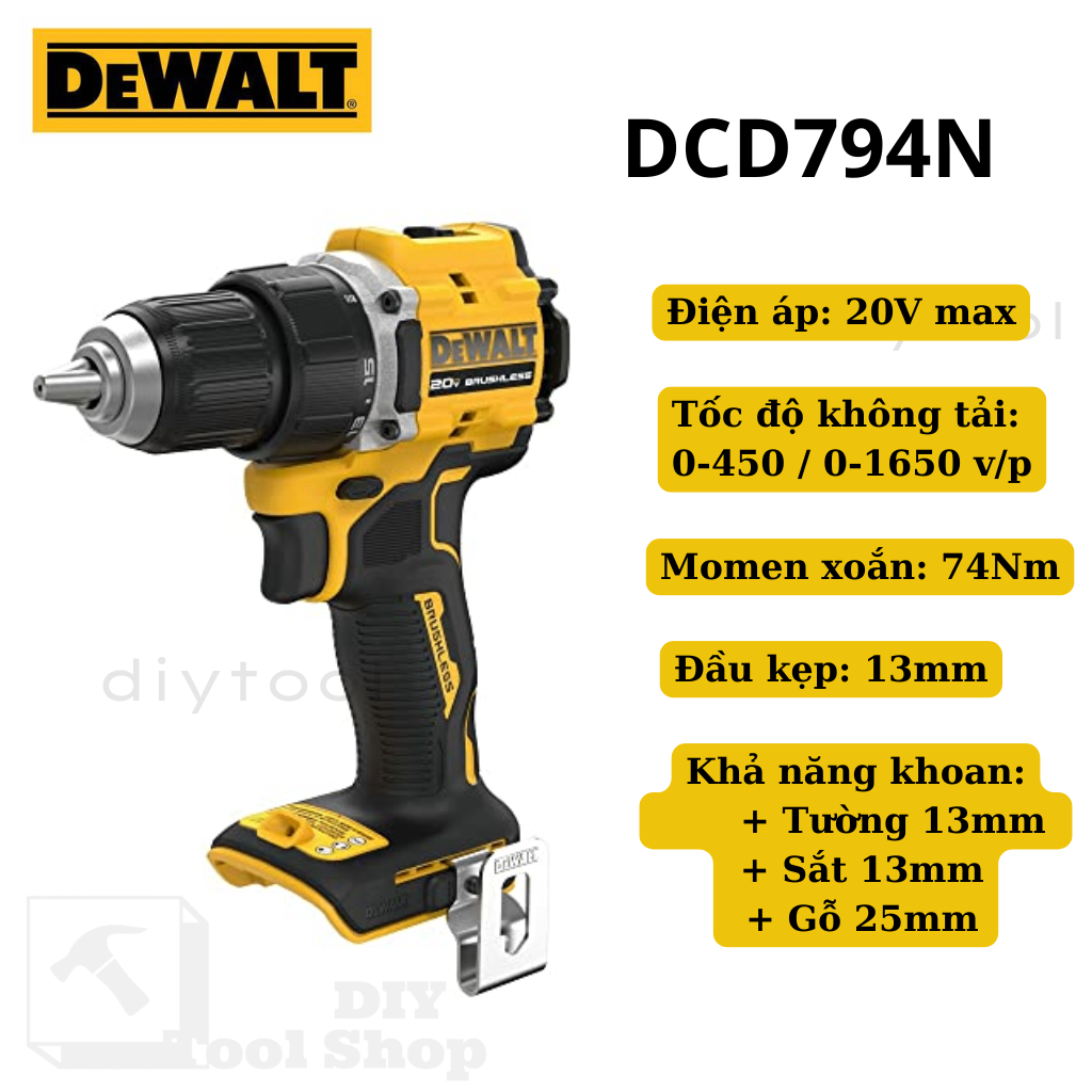 Máy Khoan Vặn Vít Dùng Pin 18/20V Dewalt DCD794 – XR Brushless, Nhỏ Gọn & Mạnh Mẽ - CHÍNH HÃNG