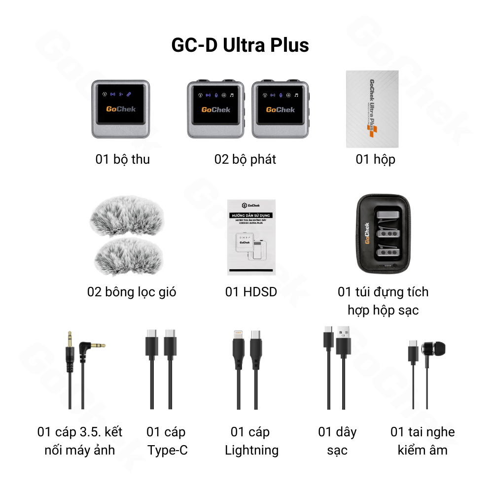 Micro GOCHEK Ultra Plus D - Thiết bị thu âm chuyên nghiệp GoChek tích hợp sử dụng đa thiết bị đa chức năng, Mic thu âm không dây GoChek Ultra Plus