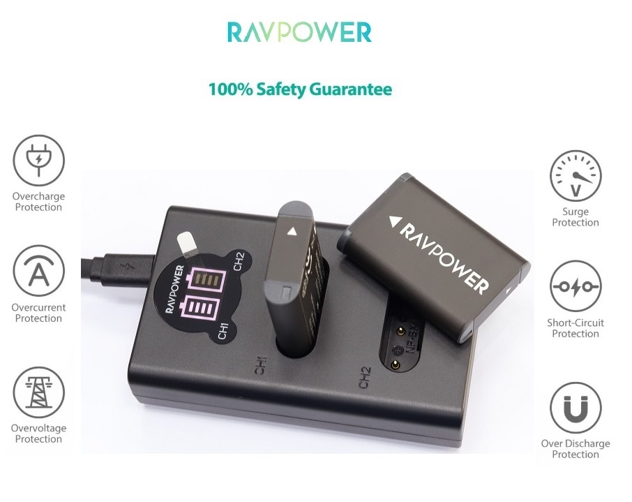 Bộ 2 pin+ 1 sạc RAVPower NP-BX1