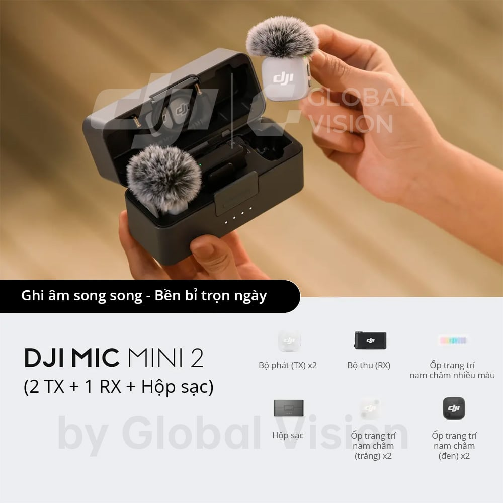 Bộ Micro Thu Âm DJI Mic Mini 2 Microphone nhỏ gọn nhẹ, khử ồn chất lượng sử dụng cho đa thiết bị