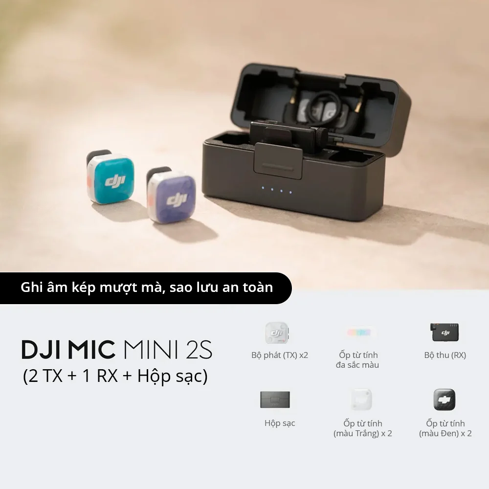 Microphone DJI Mic Mini 2S (2 TX + 1 RX + Charging Case) | Chính hãng