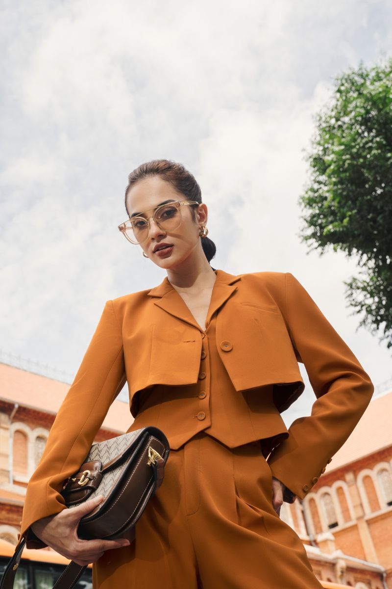 Áo Blazer croptop tay dài cổ V
