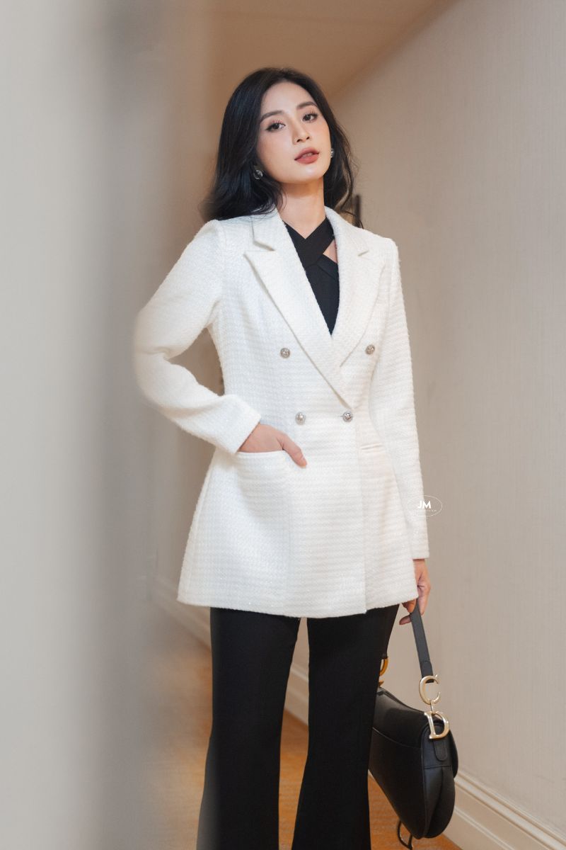 Áo khoác tweed basic cổ 2 ve