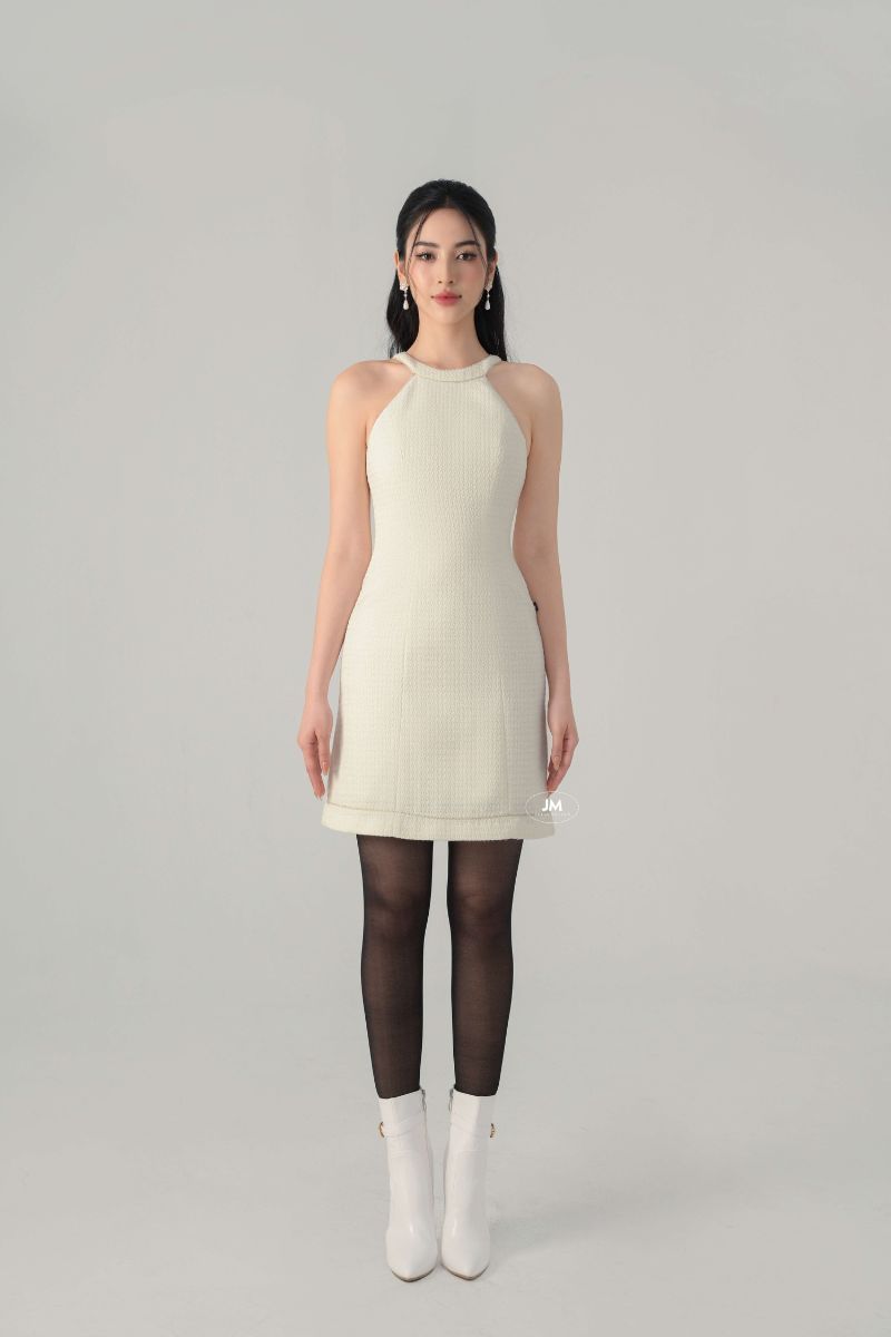 Đầm tweed cổ yếm