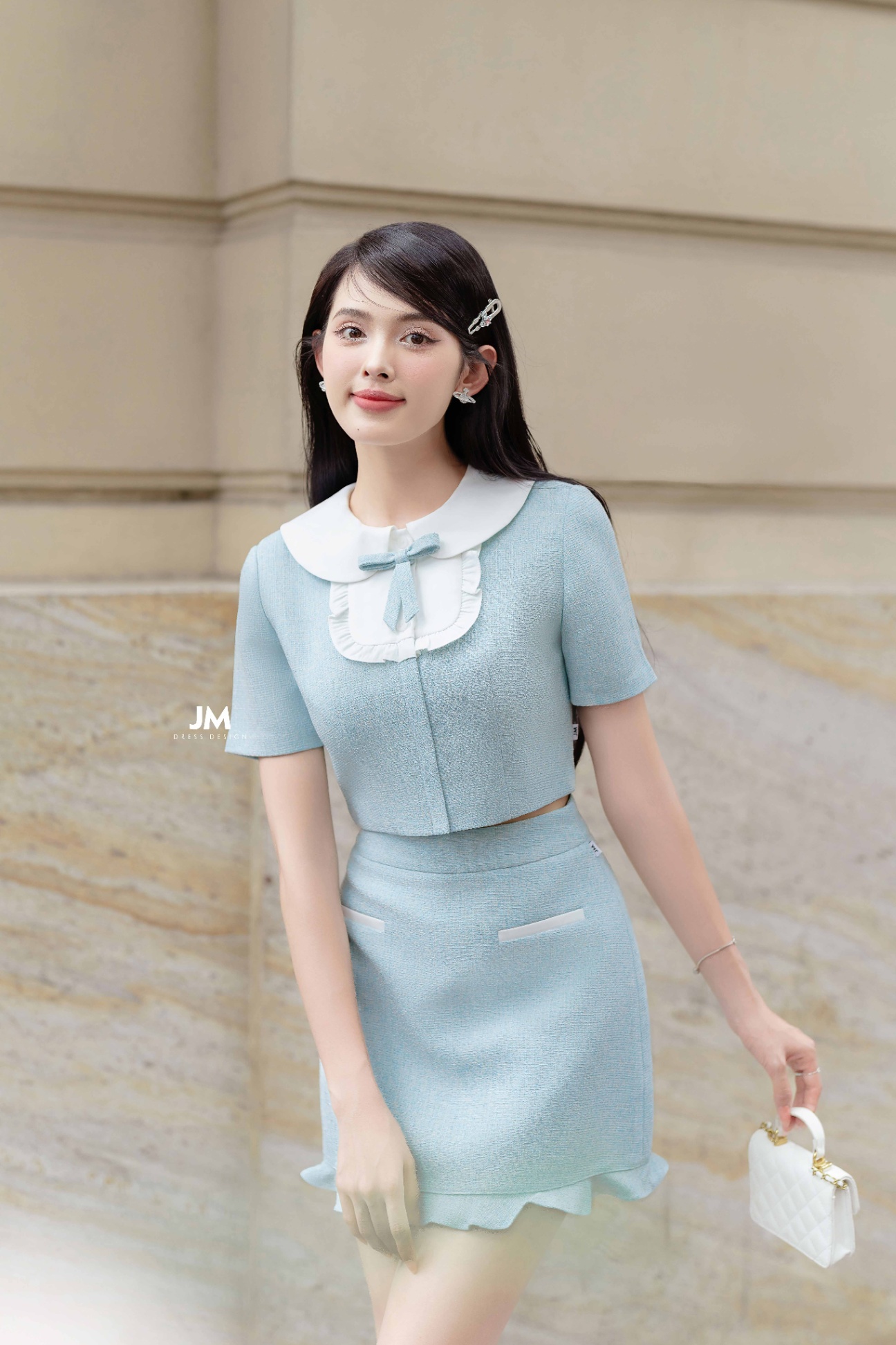 Chân váy A ngắn phối bèo