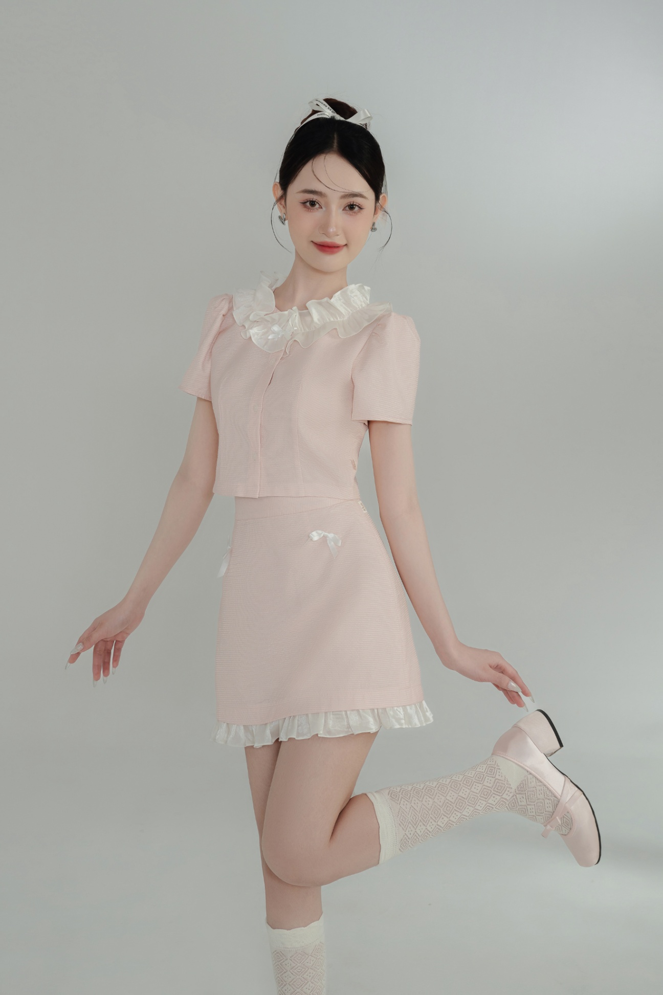 Chân váy A nhún bèo gấu