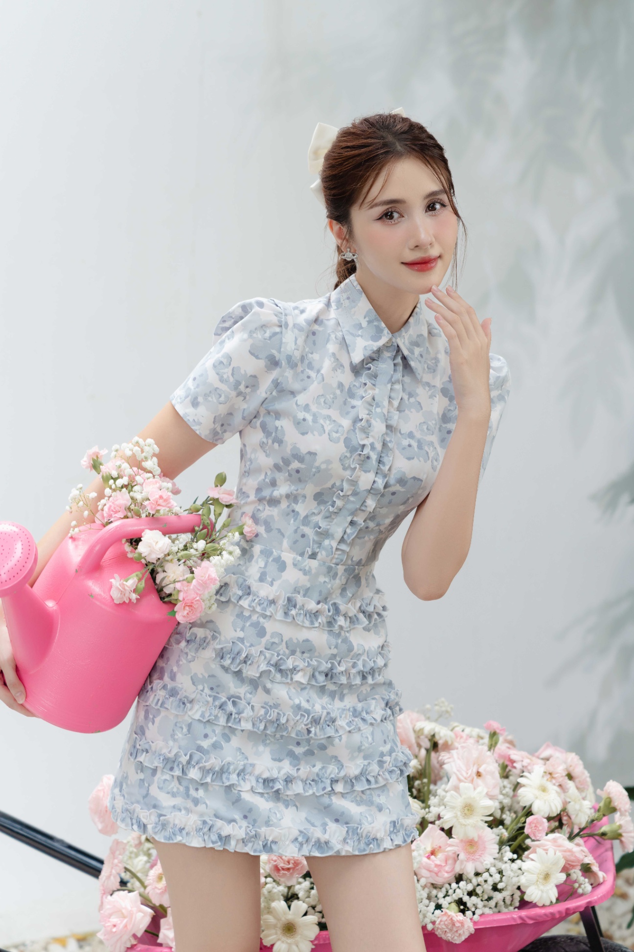 Đầm cổ đức chân A nhún bèo