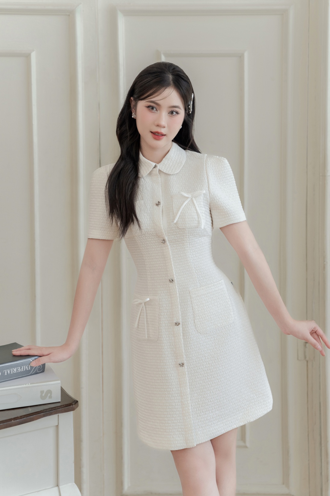 Đầm tay bồng, 4 túi ốp tròn