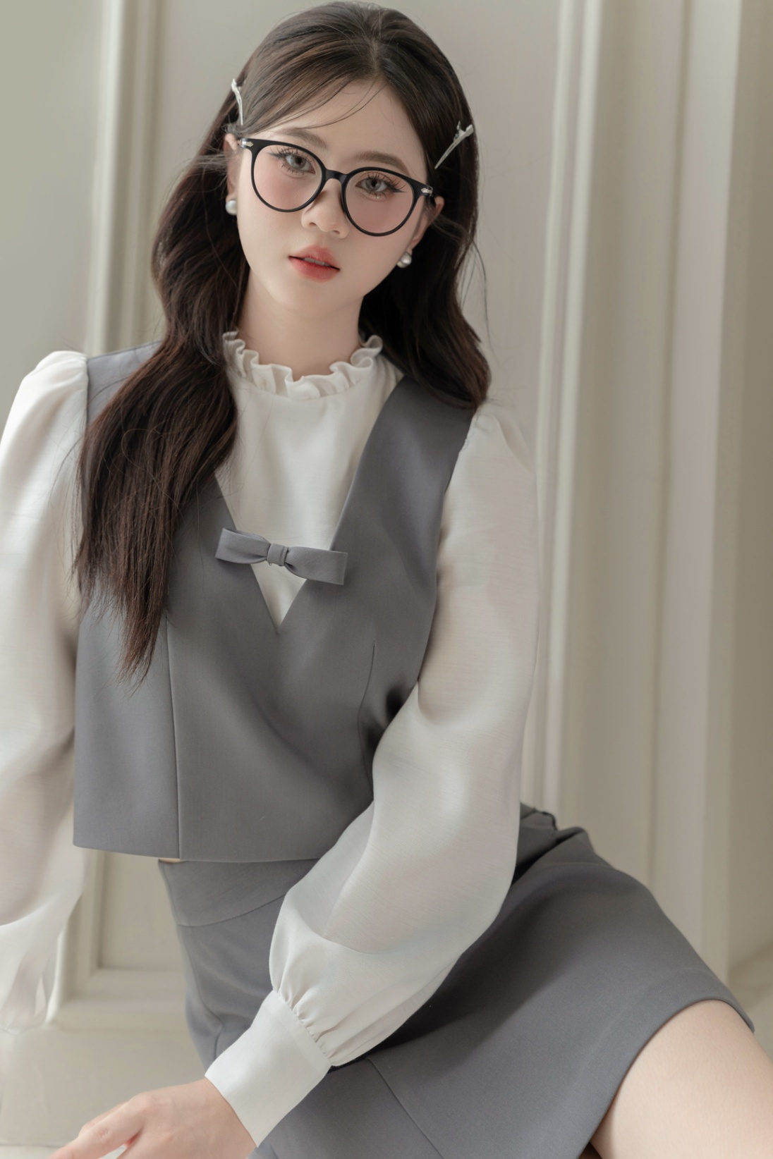 Chân váy dáng A phối nơ