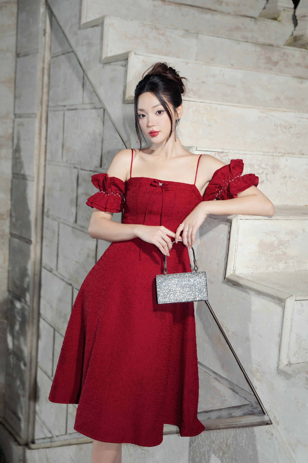 Đầm quây tay nhún bồng bèo