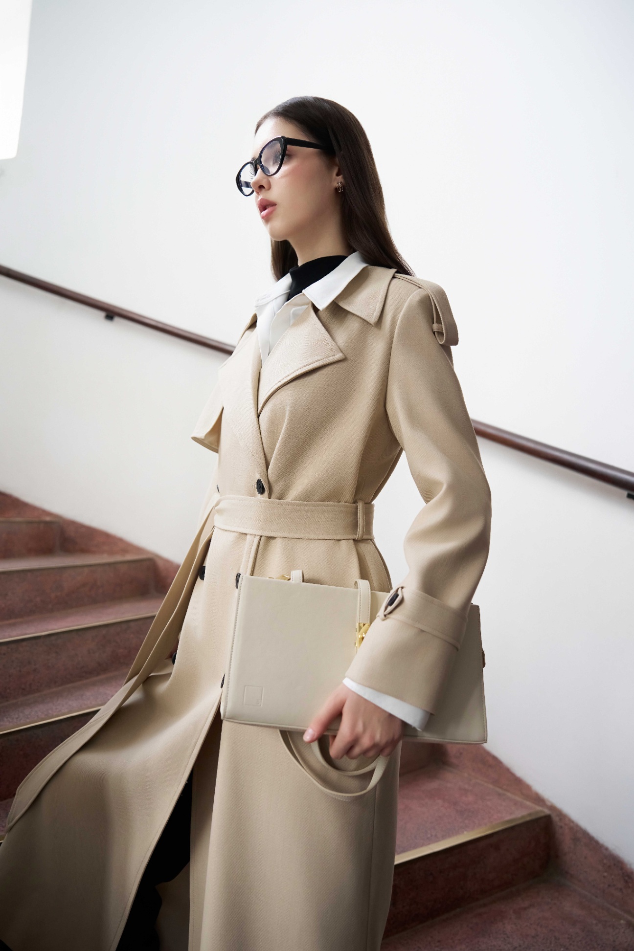 Áo Trench Coat dáng suông rộng 2 hàng cúc thắt đai eo