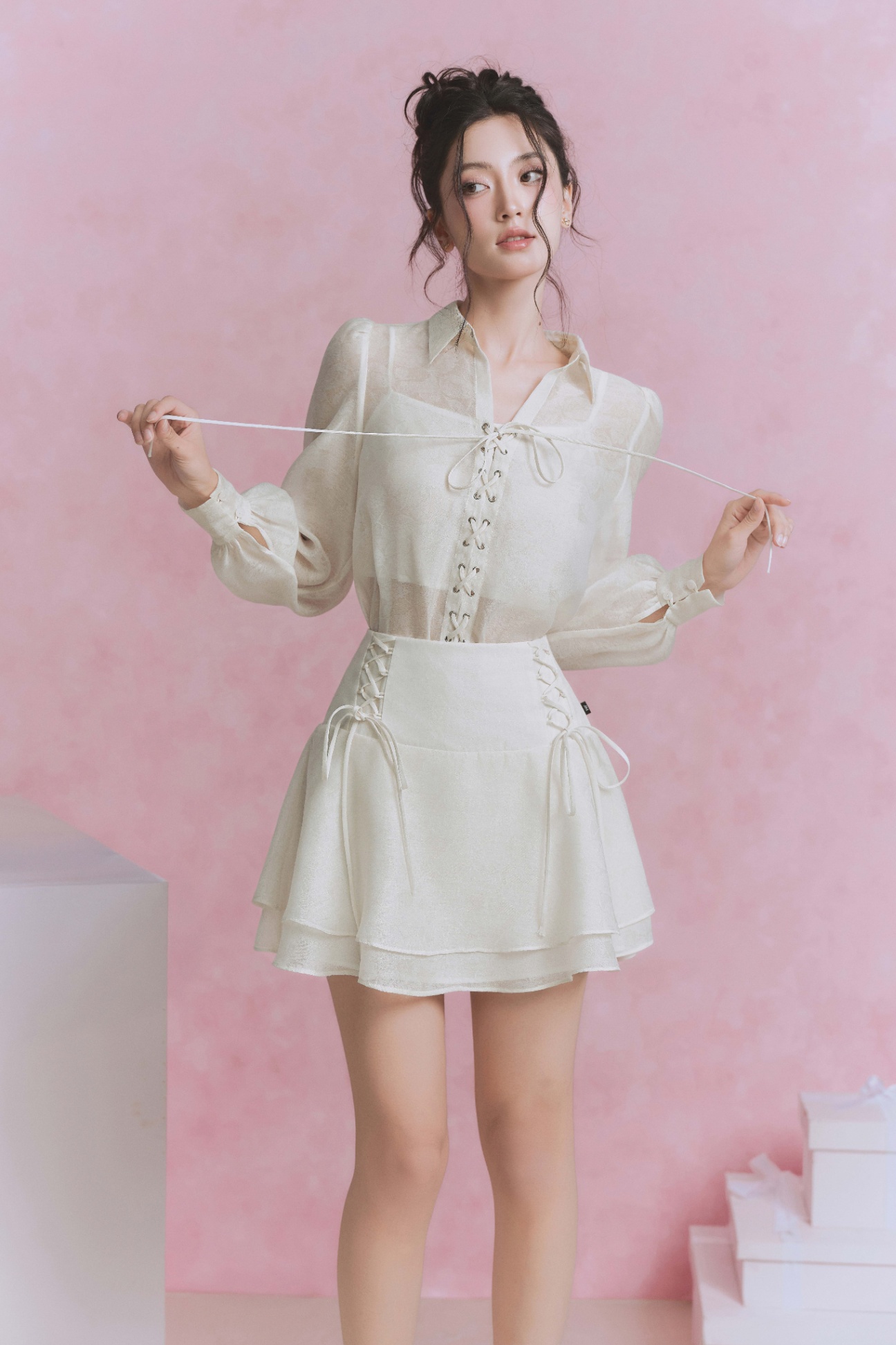 Chân váy đổ 2 tầng đan dây