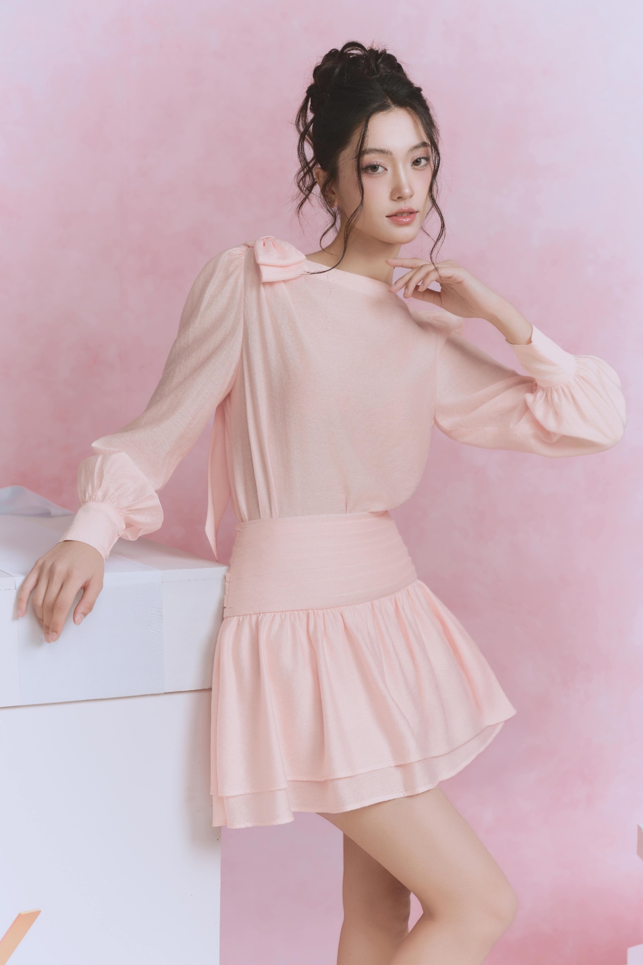 Chân váy xếp nhún eo 2 tầng đổ