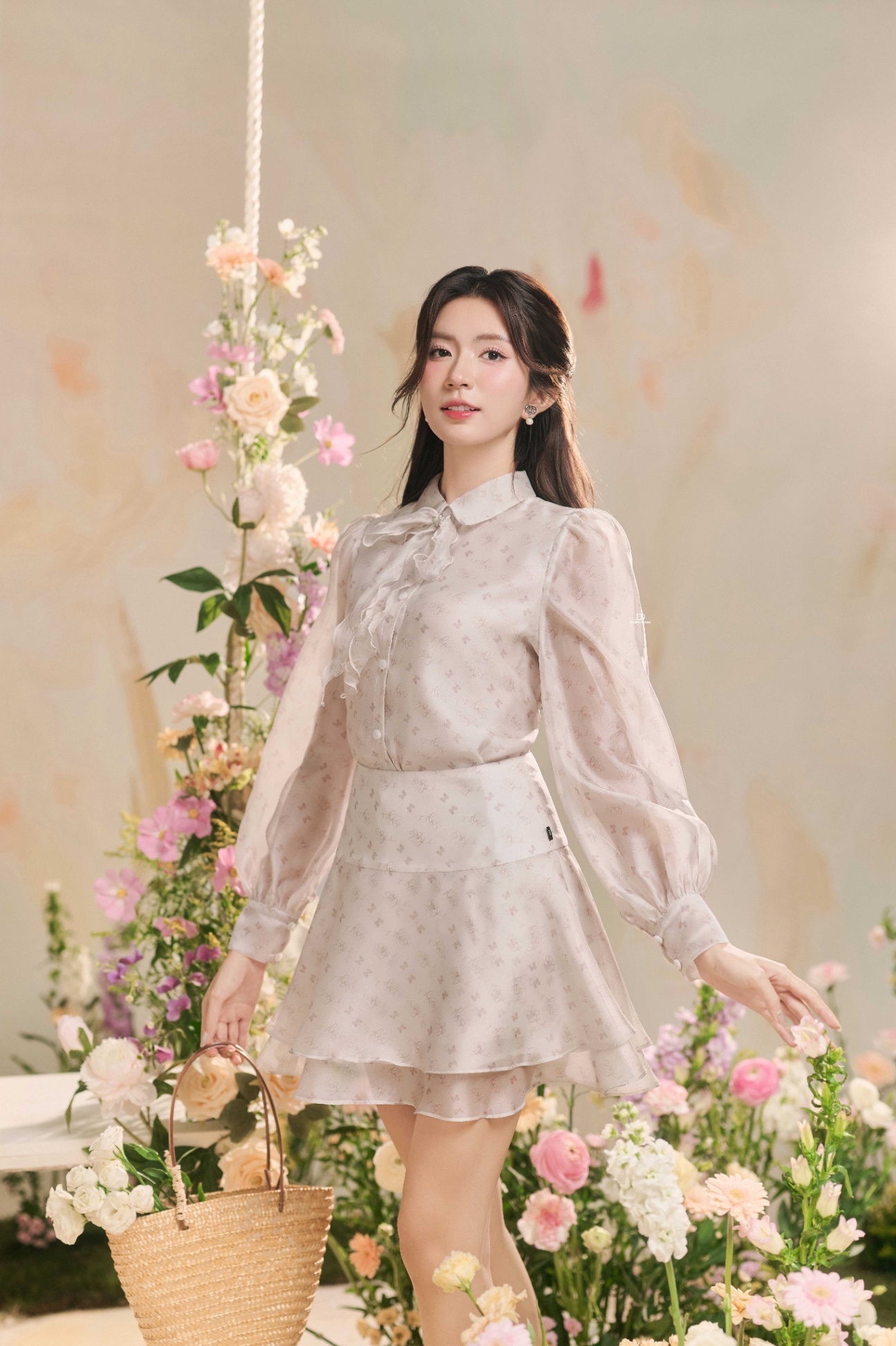 Chân váy pattern đổ hai tầng Họa tiết