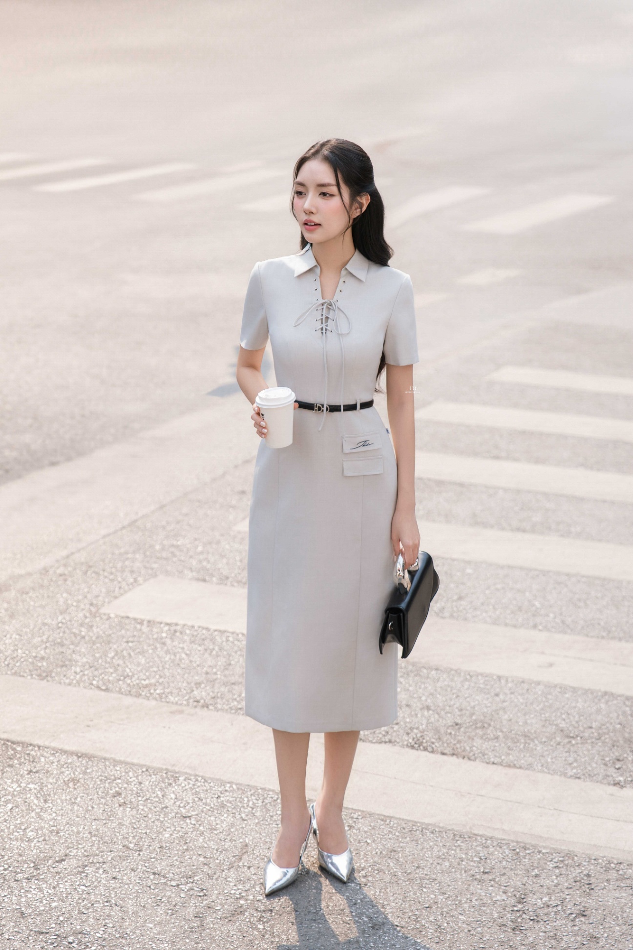 Đầm cổ nam đan dây dáng dài
