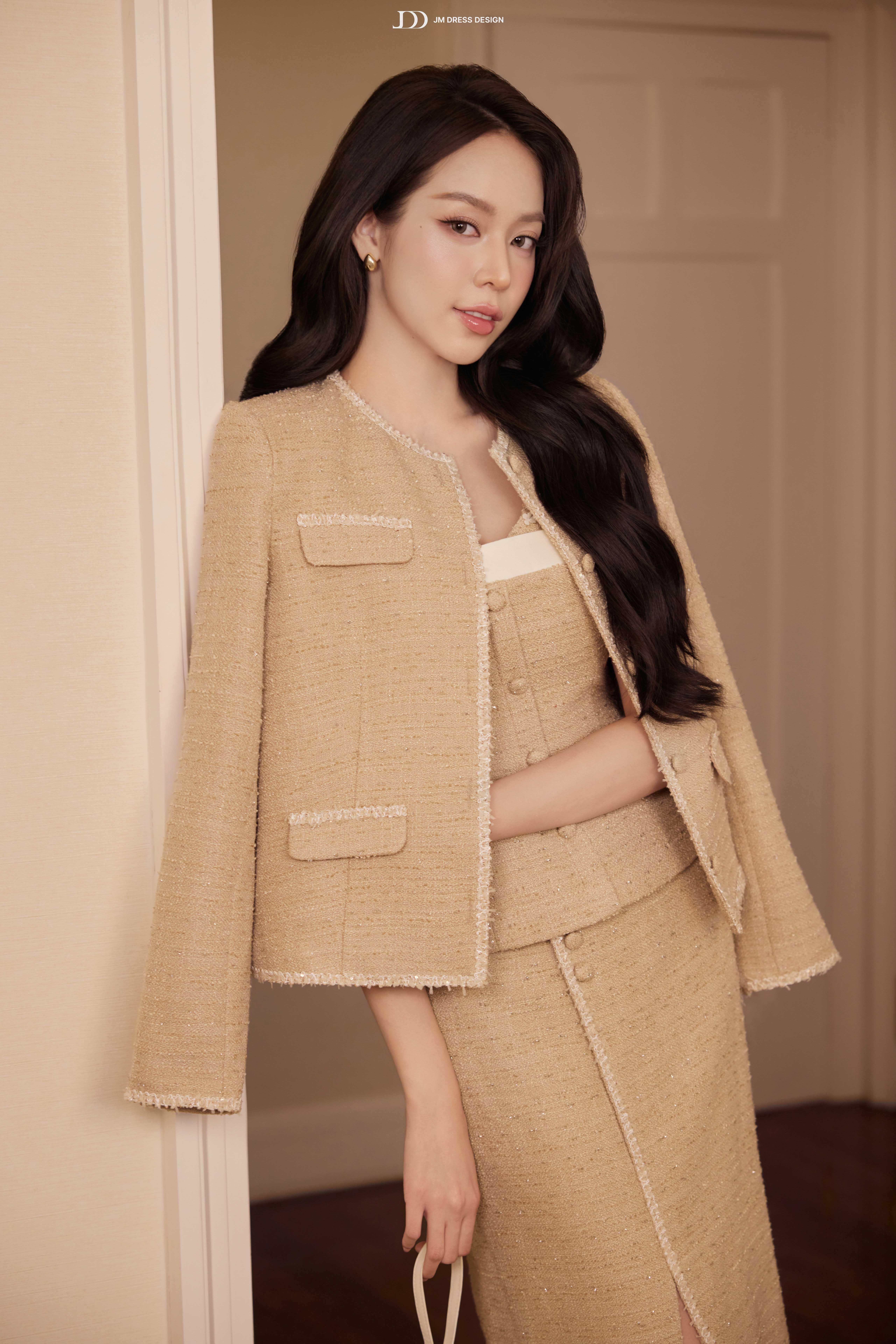Áo Tweed cổ tròn 4 nắp túi