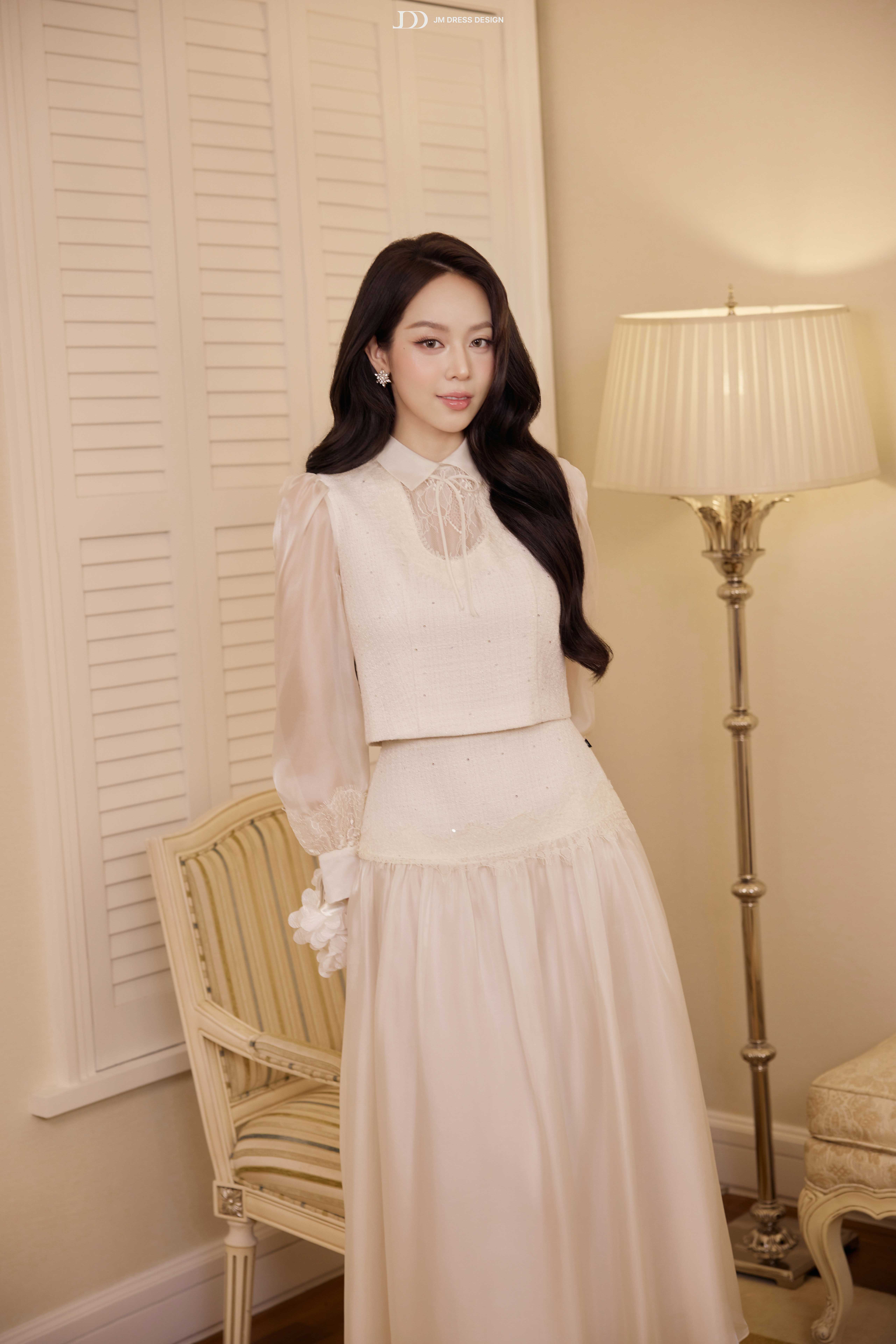 Chân váy dài tweed phối tơ