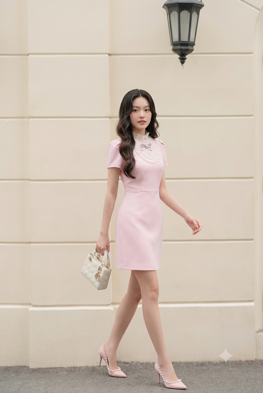 Đầm ngắn tay chân A phối bèo