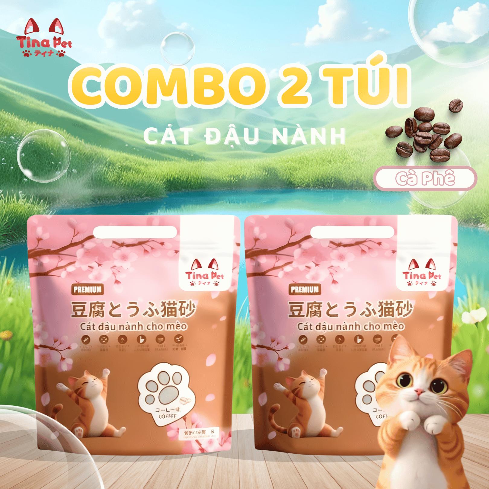 [Combo 2 Túi] Cát đậu nành cao cấp cho mèo Tina Pet 6L-2kg| An toàn, không bụi