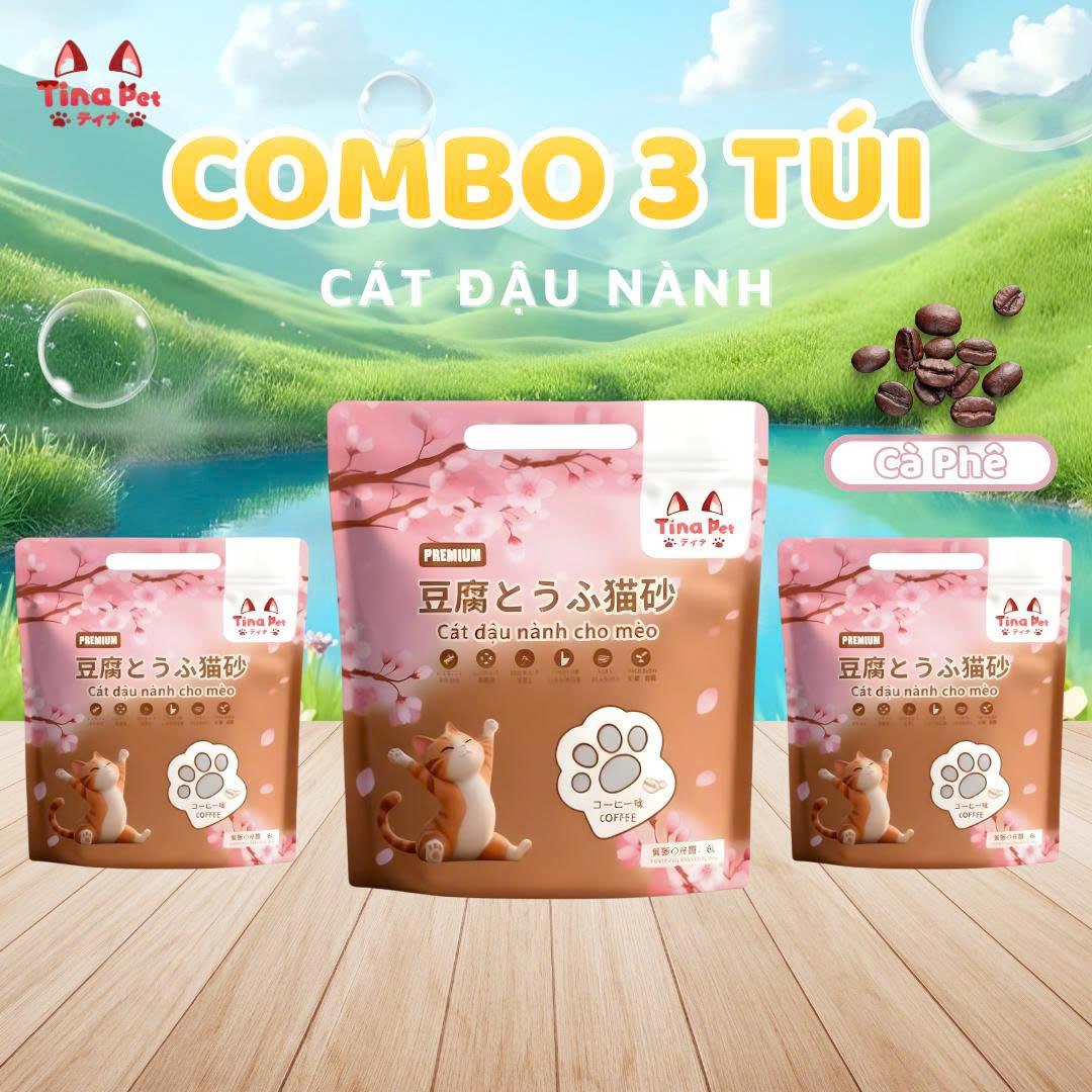 [Combo 3 Túi] Cát đậu nành cao cấp cho mèo Tina Pet 6L-2kg| An toàn, không bụi